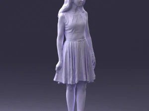 000434 Woman Character in Blue Dress Walking Pose 3D Scan 3dp 3D Print Model