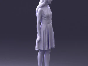 000434 Woman Character in Blue Dress Walking Pose 3D Scan 3dp 3D Print Model