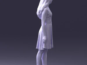 000434 Woman Character in Blue Dress Walking Pose 3D Scan 3dp 3D Print Model