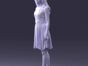000434 Woman Character in Blue Dress Walking Pose 3D Scan 3dp 3D Print Model