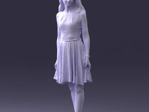 000434 Woman Character in Blue Dress Walking Pose 3D Scan 3dp 3D Print Model