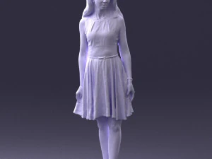 000434 Woman Character in Blue Dress Walking Pose 3D Scan 3dp 3D Print Model