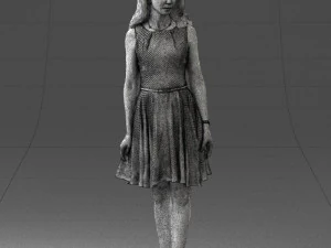 000434 Woman Character in Blue Dress Walking Pose 3D Scan 3dp 3D Print Model