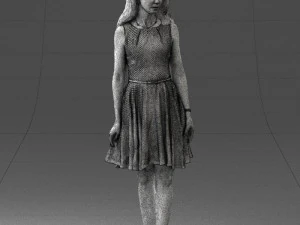 000434 Woman Character in Blue Dress Walking Pose 3D Scan 3dp 3D Print Model