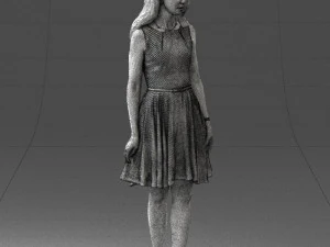 000434 Woman Character in Blue Dress Walking Pose 3D Scan 3dp 3D Print Model