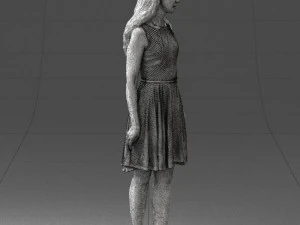000434 Woman Character in Blue Dress Walking Pose 3D Scan 3dp 3D Print Model