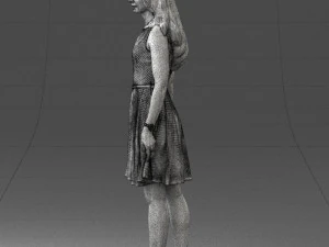000434 Woman Character in Blue Dress Walking Pose 3D Scan 3dp 3D Print Model