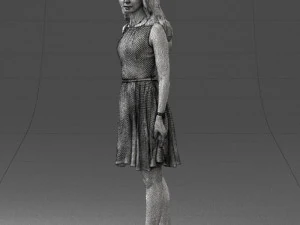 000434 Woman Character in Blue Dress Walking Pose 3D Scan 3dp 3D Print Model