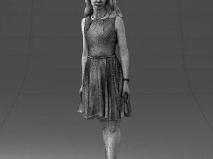 000434 Woman Character in Blue Dress Walking Pose 3D Scan 3dp 3D Print Model