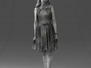 000434 Woman Character in Blue Dress Walking Pose 3D Scan 3dp 3D Print Model
