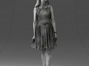 000434 Woman Character in Blue Dress Walking Pose 3D Scan 3dp 3D Print Model