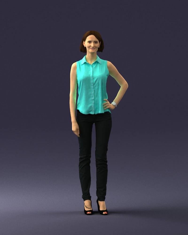 000437 Realistic Young Woman in Casual Outfit Standing Pose 3D Model .c4d .max .obj .3ds .fbx .stl .blend