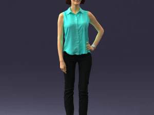 000437 Realistic Young Woman in Casual Outfit Standing Pose 3D Model