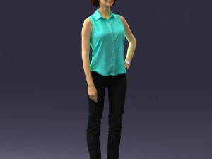 000437 Realistic Young Woman in Casual Outfit Standing Pose 3D Model