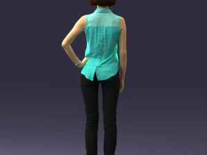 000437 Realistic Young Woman in Casual Outfit Standing Pose 3D Model