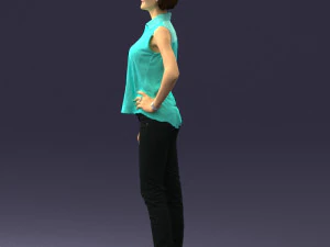 000437 Realistic Young Woman in Casual Outfit Standing Pose 3D Model