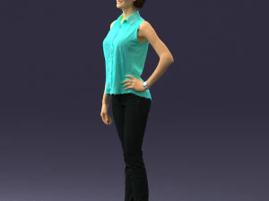 000437 Realistic Young Woman in Casual Outfit Standing Pose 3D Model