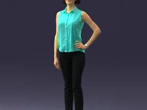000437 Realistic Young Woman in Casual Outfit Standing Pose 3D Model