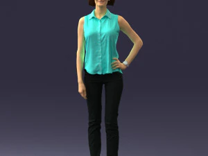 000437 Realistic Young Woman in Casual Outfit Standing Pose 3D Model