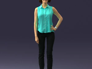 000437 Realistic Young Woman in Casual Outfit Standing Pose 3D Model