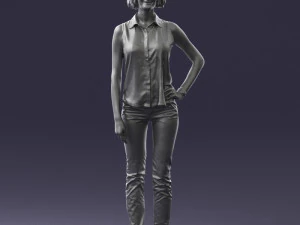 000437 Realistic Young Woman in Casual Outfit Standing Pose 3D Model