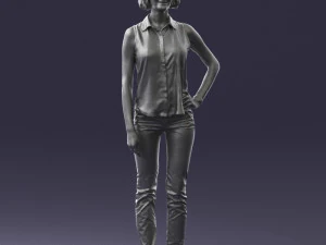 000437 Realistic Young Woman in Casual Outfit Standing Pose 3D Model
