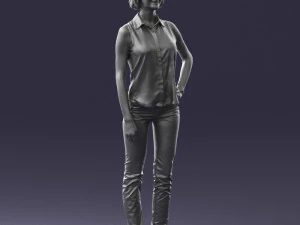 000437 Realistic Young Woman in Casual Outfit Standing Pose 3D Model