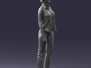 000437 Realistic Young Woman in Casual Outfit Standing Pose 3D Model