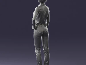 000437 Realistic Young Woman in Casual Outfit Standing Pose 3D Model