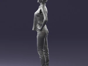 000437 Realistic Young Woman in Casual Outfit Standing Pose 3D Model