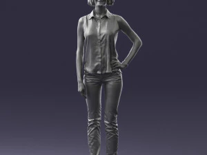 000437 Realistic Young Woman in Casual Outfit Standing Pose 3D Model