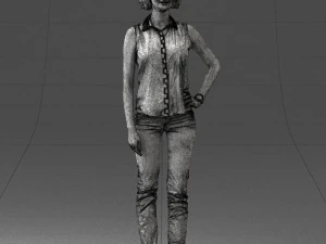 000437 Realistic Young Woman in Casual Outfit Standing Pose 3D Model