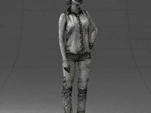 000437 Realistic Young Woman in Casual Outfit Standing Pose 3D Model