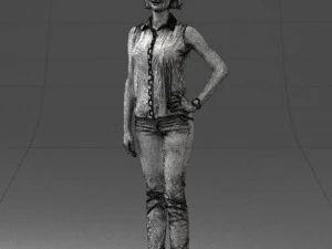000437 Realistic Young Woman in Casual Outfit Standing Pose 3D Model
