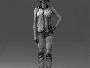 000437 Realistic Young Woman in Casual Outfit Standing Pose 3D Model