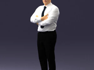 000442 Posa realistica dell'uomo d'affari in piedi con le braccia incrociate Modello 3D