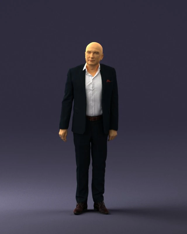 000443 Realistischer kahlköpfiger Geschäftsmann in stehender Pose 3D Modell .c4d .max .obj .3ds .fbx .stl .blend