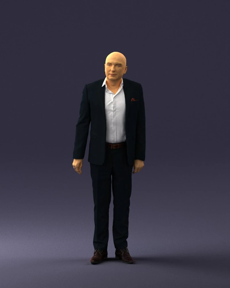 000443 Realistic Bald Businessman Standing Pose 3dp 3D Print Model .c4d .max .obj .3ds .fbx .stl .blend