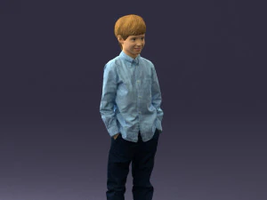 000438 Barefoot Realistic Young Boy in Casual Outfit Standing Pose 3D Model