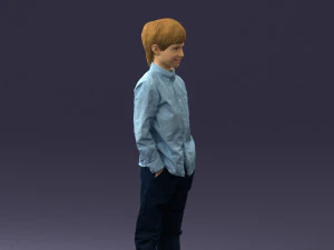 000438 Barefoot Realistic Young Boy in Casual Outfit Standing Pose 3D Model