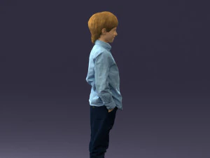 000438 Barefoot Realistic Young Boy in Casual Outfit Standing Pose 3D Model