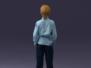 000438 Barefoot Realistic Young Boy in Casual Outfit Standing Pose 3D Model