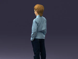 000438 Barefoot Realistic Young Boy in Casual Outfit Standing Pose 3D Model