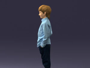 000438 Barefoot Realistic Young Boy in Casual Outfit Standing Pose 3D Model