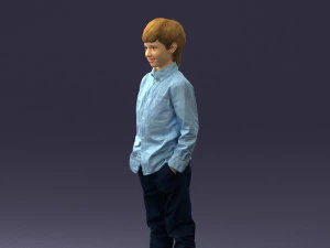 000438 Barefoot Realistic Young Boy in Casual Outfit Standing Pose 3D Model