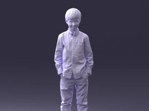 000438 Barefoot Realistic Young Boy in Casual Outfit Standing Pose 3D Model