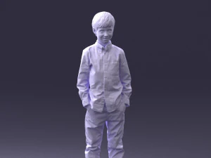 000438 Barefoot Realistic Young Boy in Casual Outfit Standing Pose 3D Model