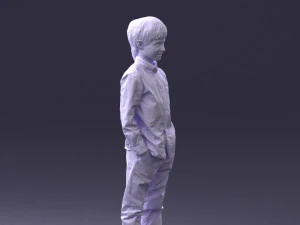 000438 Barefoot Realistic Young Boy in Casual Outfit Standing Pose 3D Model