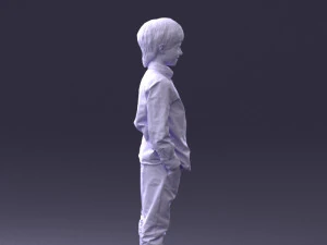 000438 Barefoot Realistic Young Boy in Casual Outfit Standing Pose 3D Model