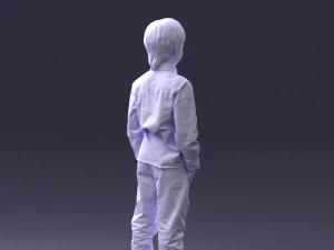 000438 Barefoot Realistic Young Boy in Casual Outfit Standing Pose 3D Model